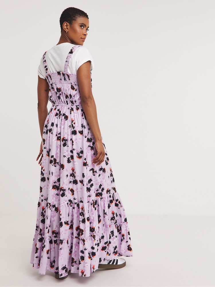 JD Williams Purple Printed Tie Waist Apron Dress - Image 2 of 4