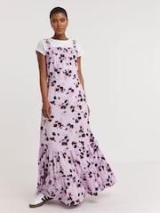 JD Williams Purple Printed Tie Waist Apron Dress - Image 3 of 4