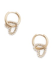 AllSaints Gold Stone Pearl Heart Charm Huggies Earrings - Image 1 of 3