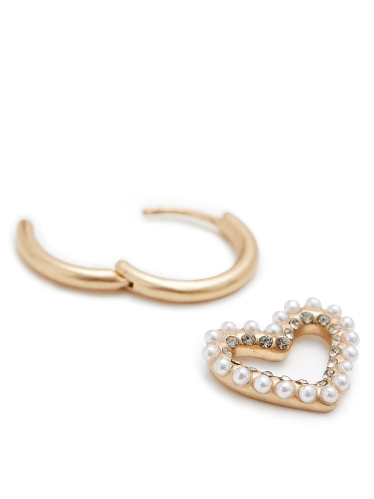 AllSaints Gold Stone Pearl Heart Charm Huggies Earrings - Image 3 of 3 AllSaints Gold Stone Pearl Heart Charm Huggies Earrings - Image 3 of 3