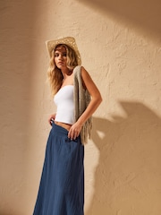 PixieGirl Petite Blue Girl Poplin Maxi 100% Cotton Skirt - Image 1 of 6