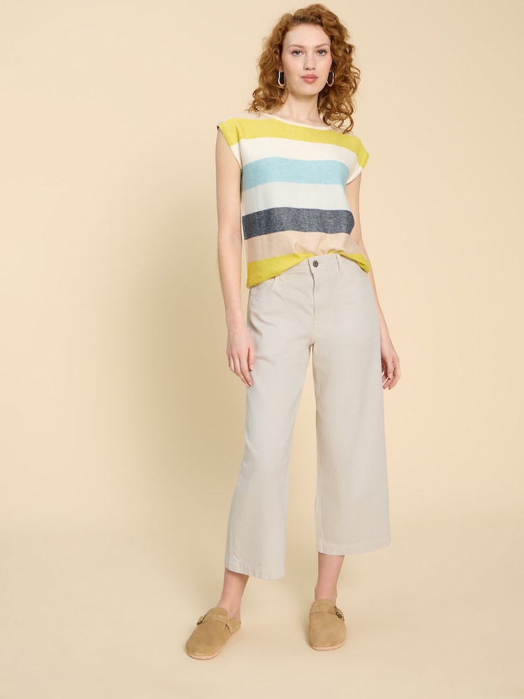 White Stuff Natural White Tia Wide Leg Crop Jeans - Image 3 of 7