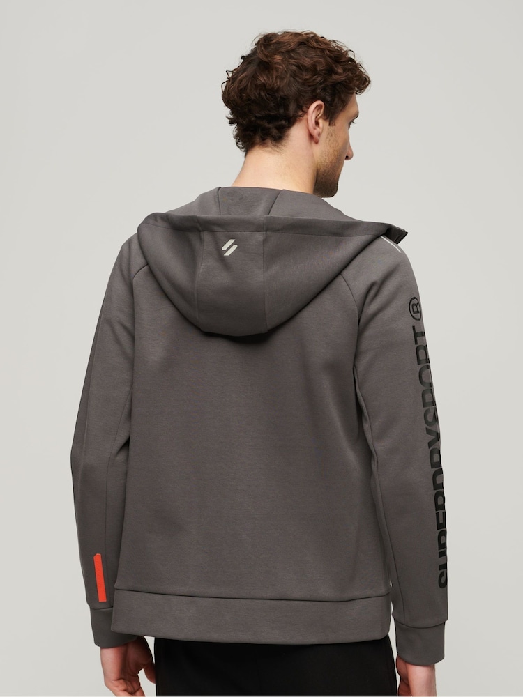 Superdry Grey Sport Tech Logo Loose Zip Hoodie - Image 2 of 7