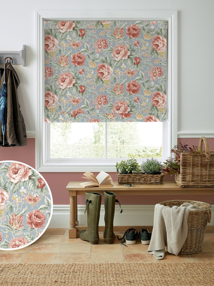 Laura Ashley Ochre Yellow Wild Roses Made to Measure 100% Cotton Roman Blinds - Image 1 of 6