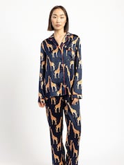 Chelsea Peers Blue Satin Button Up Long Pyjamas Set - Image 1 of 5
