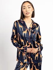 Chelsea Peers Blue Satin Button Up Long Pyjamas Set - Image 2 of 5