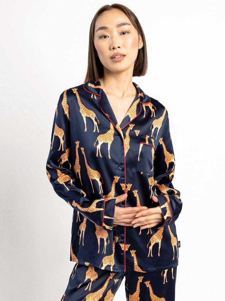 Chelsea Peers Blue Satin Button Up Long Pyjamas Set - Image 2 of 5