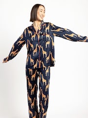 Chelsea Peers Blue Satin Button Up Long Pyjamas Set - Image 4 of 5