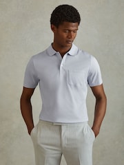 Reiss Soft Blue Austin Mercerised 100% Cotton Polo Shirt - Image 1 of 5