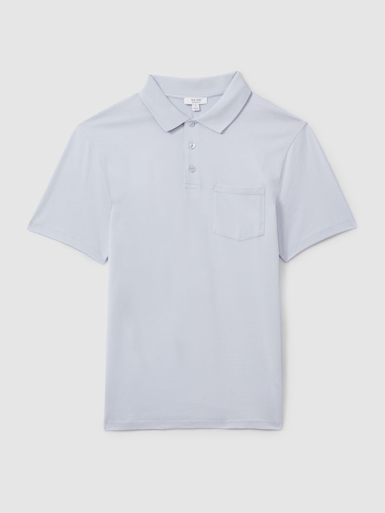 Reiss Soft Blue Austin Mercerised 100% Cotton Polo Shirt - Image 2 of 5
