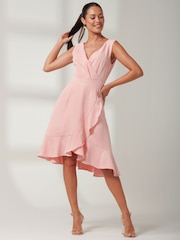 Jolie Moi Pink Wrap Frill Hem Midi Dress - Image 1 of 7