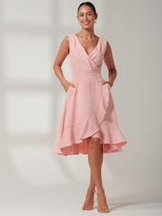 Jolie Moi Pink Wrap Frill Hem Midi Dress - Image 3 of 7