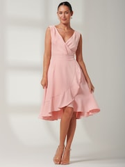 Jolie Moi Pink Wrap Frill Hem Midi Dress - Image 4 of 7