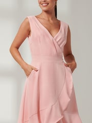 Jolie Moi Pink Wrap Frill Hem Midi Dress - Image 6 of 7