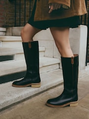 Black Forever Comfort® Knee Leather High Rider Boots - Image 1 of 3