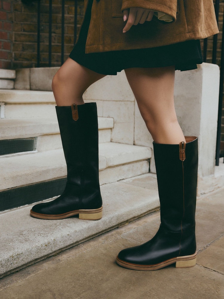 Black Forever Comfort® Knee Leather High Rider Boots - Image 1 of 3
