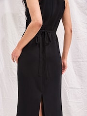 Ro&Zo Black Cowl Neck Midi Dress With Linen - Image 4 of 5