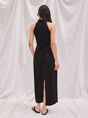 Ro&Zo Black Cowl Neck Midi Dress With Linen - Image 5 of 5