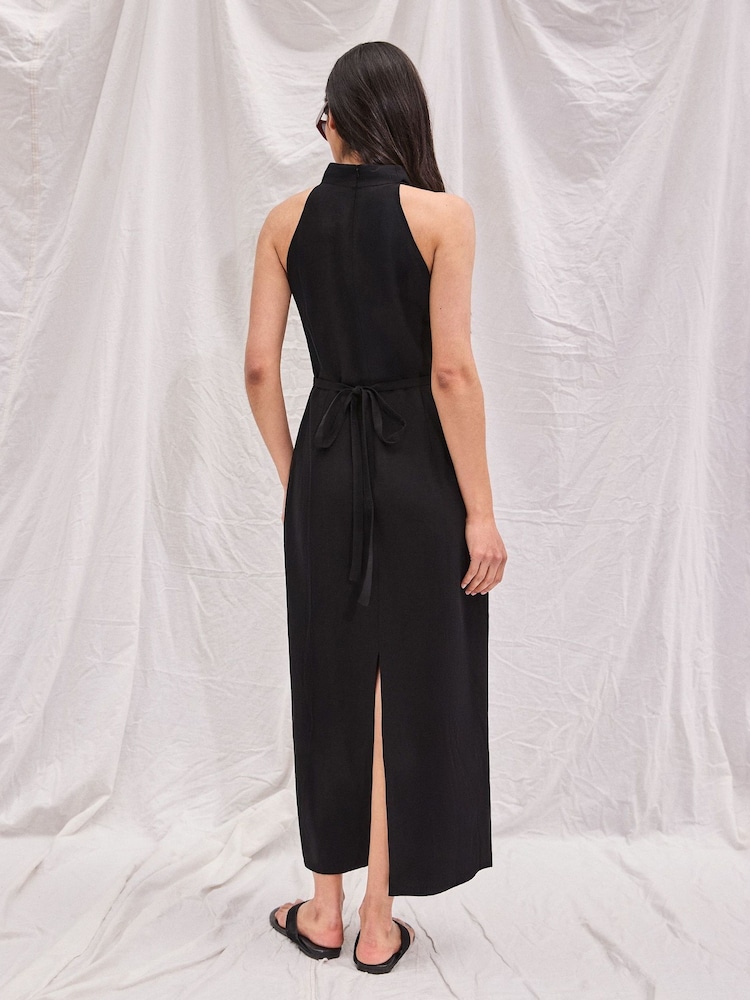 Ro&Zo Black Cowl Neck Midi Dress With Linen - Image 5 of 5 Ro&Zo Black Cowl Neck Midi Dress With Linen - Image 5 of 5