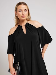 Yours Curve Black YOURS LONDON Curve Black Chain Cold Shoulder Top - Image 1 of 6