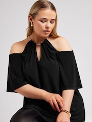 Yours Curve Black YOURS LONDON Curve Black Chain Cold Shoulder Top - Image 3 of 6