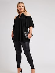 Yours Curve Black YOURS LONDON Curve Black Chain Cold Shoulder Top - Image 4 of 6