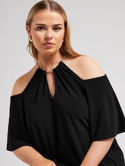 Yours Curve Black YOURS LONDON Curve Black Chain Cold Shoulder Top - Image 5 of 6