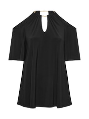 Yours Curve Black YOURS LONDON Curve Black Chain Cold Shoulder Top - Image 6 of 6