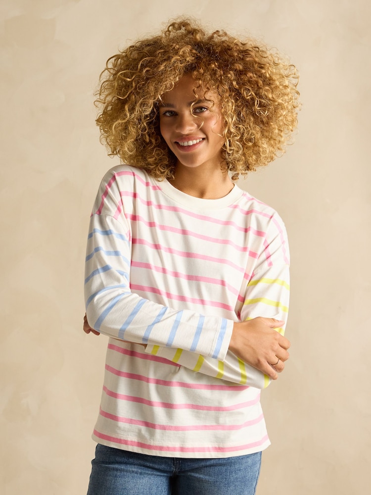 Joules Ellie Pink Multi Long Sleeve Jersey Top - Image 1 of 6