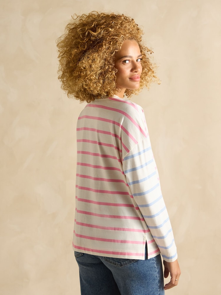 Joules Ellie Pink Multi Long Sleeve Jersey Top - Image 2 of 6