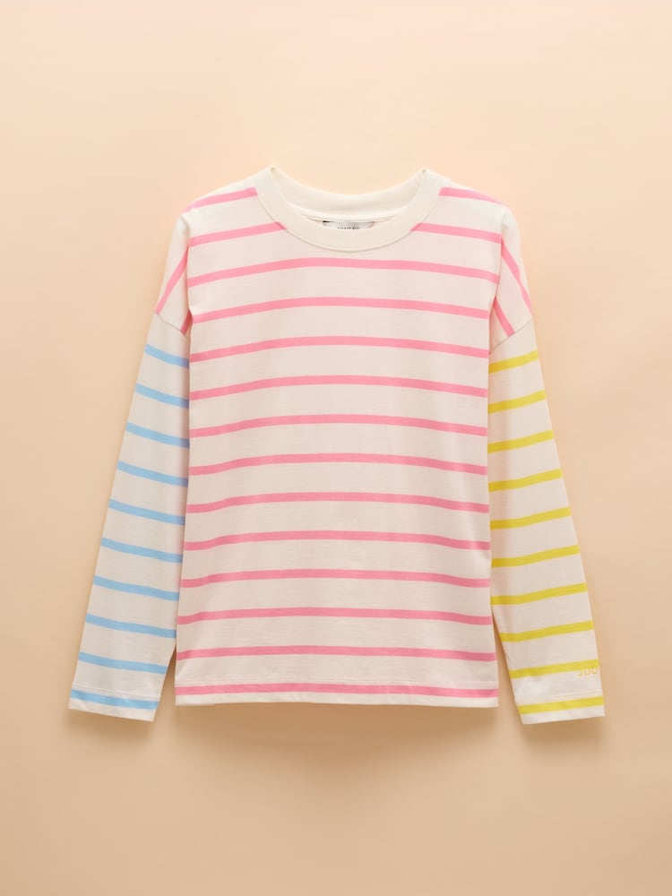 Joules Ellie Pink Multi Long Sleeve Jersey Top - Image 6 of 6