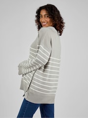 JoJo Maman Bébé Grey & Ecru Cream Stripe Collared Maternity & Nursing Jumper - Image 2 of 4