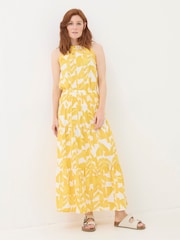 FatFace Yellow Marina Med Geo Cotton/Linen Mix Maxi Skirt - Image 1 of 4