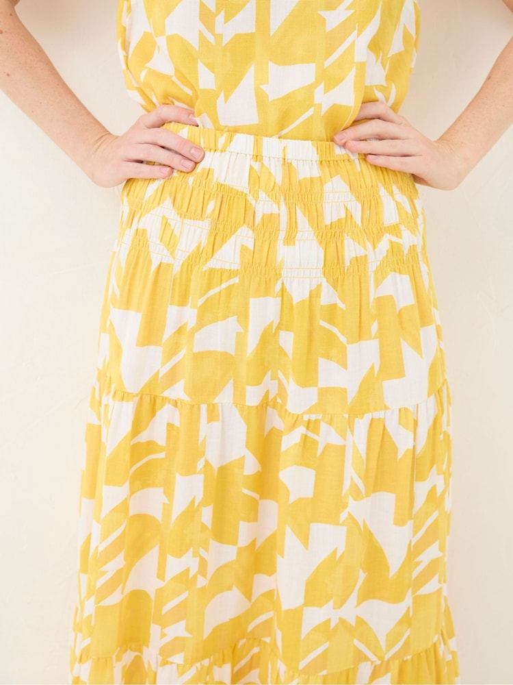 FatFace Yellow Marina Med Geo Cotton/Linen Mix Maxi Skirt - Image 2 of 4