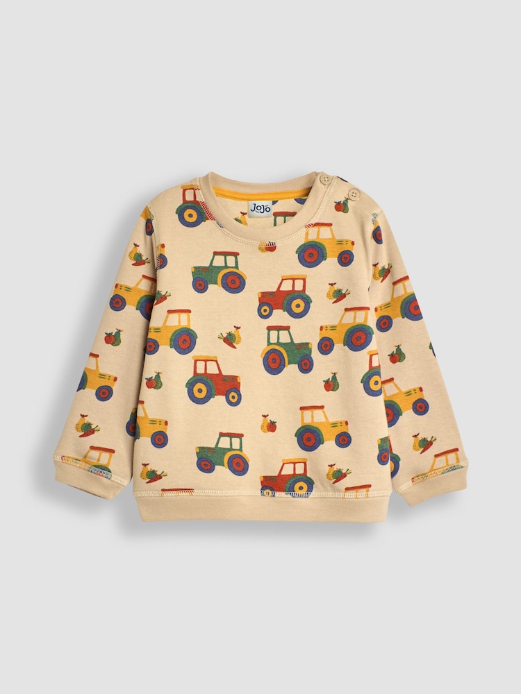 JoJo Maman Bébé Stone Tractor Printed Sweatshirt - Image 1 of 3