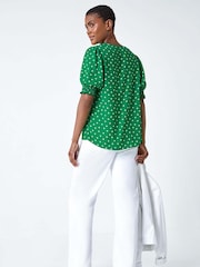 Roman Green Shirred Top - Image 3 of 5