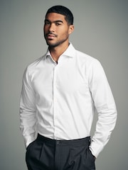 Белый - Regular Fit Brushed Flannel Single Cuff Formal 100% Cotton Oxford Shirt - Image 1 of 4