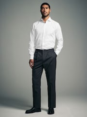Белый - Regular Fit Brushed Flannel Single Cuff Formal 100% Cotton Oxford Shirt - Image 2 of 4