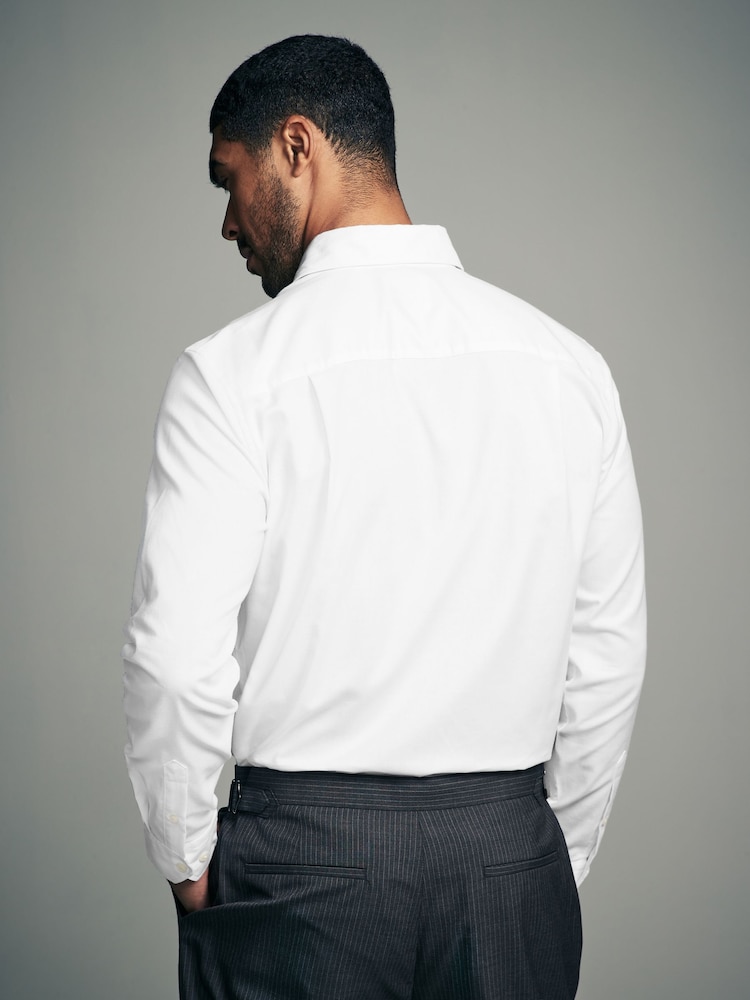 White Regular Fit Brushed Flannel Single Cuff Formal 100% Cotton Oxford Shirt - Image 3 of 4
