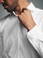 Белый - Regular Fit Brushed Flannel Single Cuff Formal 100% Cotton Oxford Shirt - Image 4 of 4