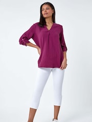 Roman Purple Pleat Detail 100% Cotton Top - Image 1 of 5