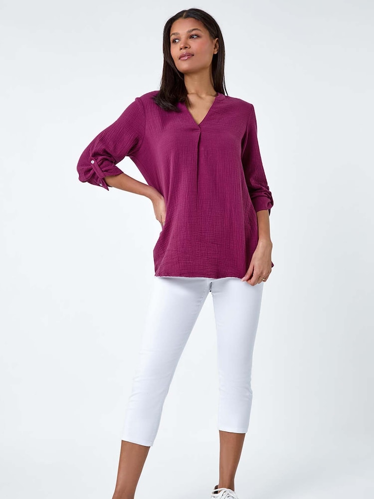 Roman Purple Pleat Detail 100% Cotton Top - Image 1 of 5