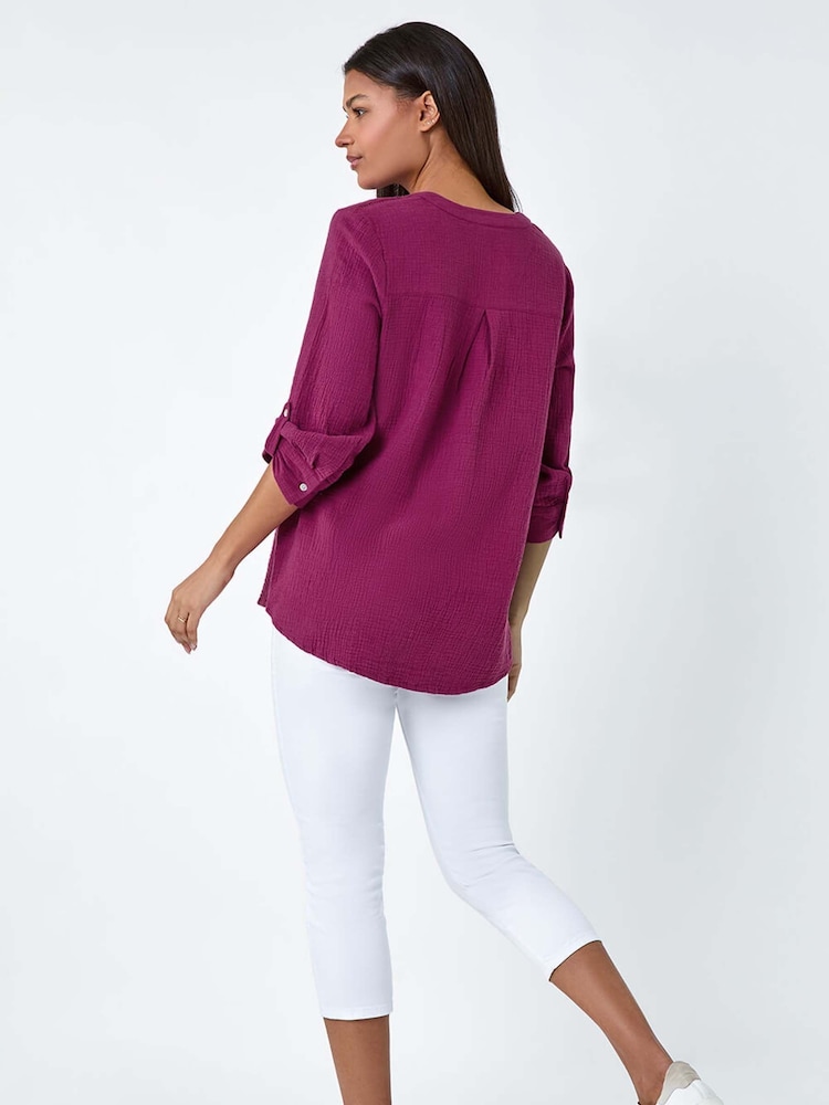 Roman Purple Pleat Detail 100% Cotton Top - Image 2 of 5