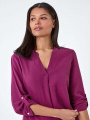 Roman Purple Pleat Detail 100% Cotton Top - Image 4 of 5