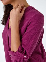 Roman Purple Pleat Detail 100% Cotton Top - Image 5 of 5