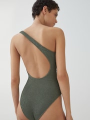 Mango Green Crinkle One Shoulder Swimsuit - Image 2 of 6