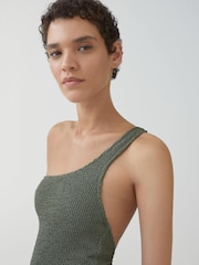 Mango Green Crinkle One Shoulder Swimsuit - Image 4 of 6