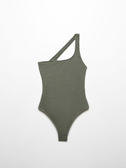 Mango Green Crinkle One Shoulder Swimsuit - Image 5 of 6