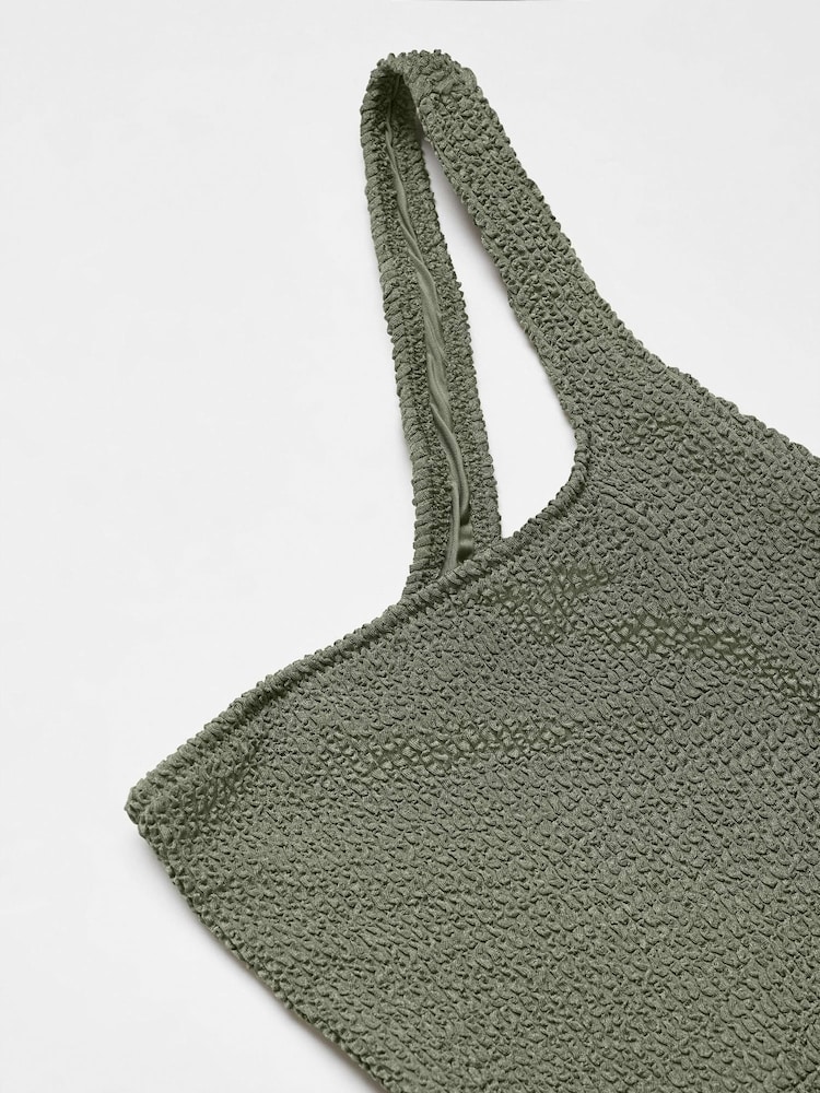Mango Green Crinkle One Shoulder Swimsuit - Image 6 of 6