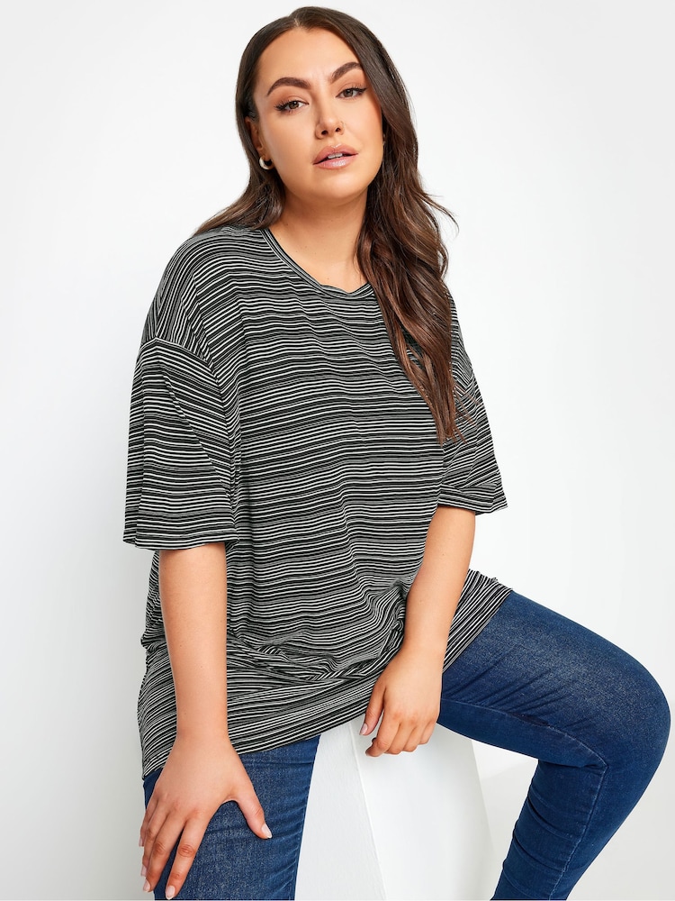 Yours Curve Blue Oversized Boxy T-Shirt - Image 1 of 4